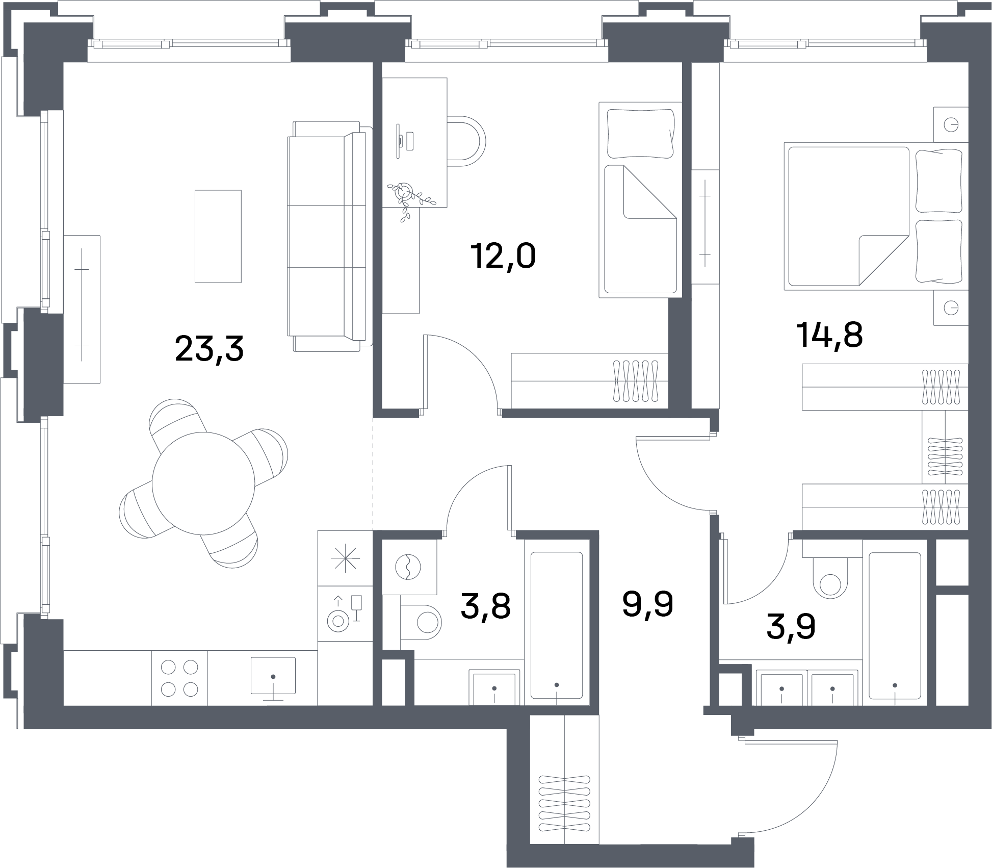2 комн. квартира, 67.7 м², 11 этаж 