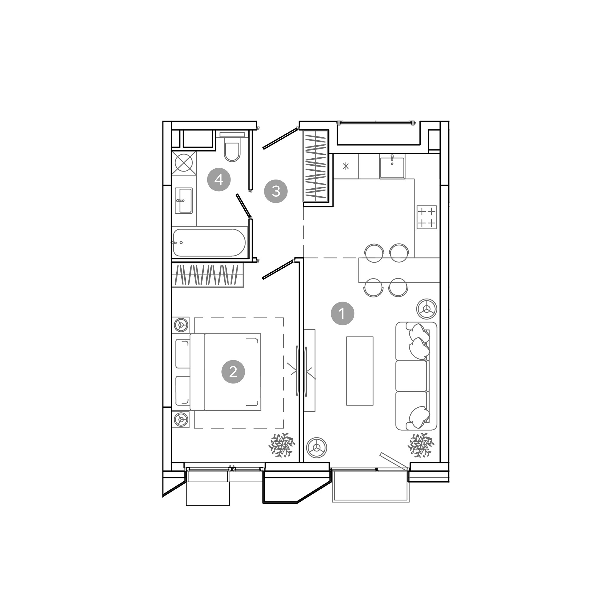 2 комн. квартира, 45.3 м², 6 этаж 