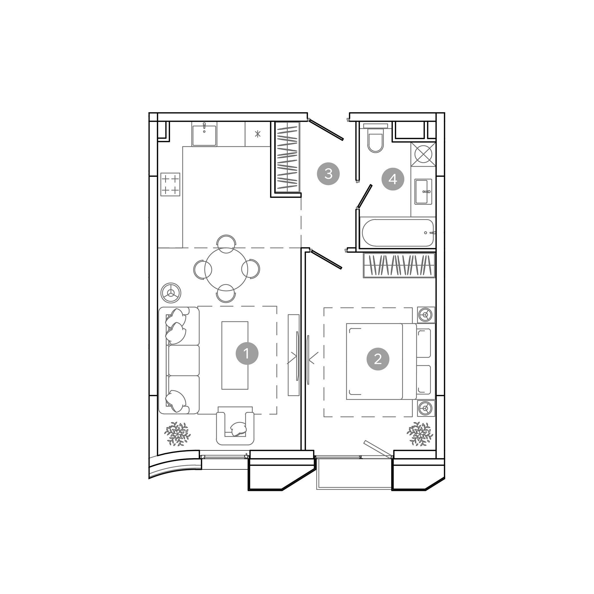 2 комн. квартира, 46 м², 4 этаж 