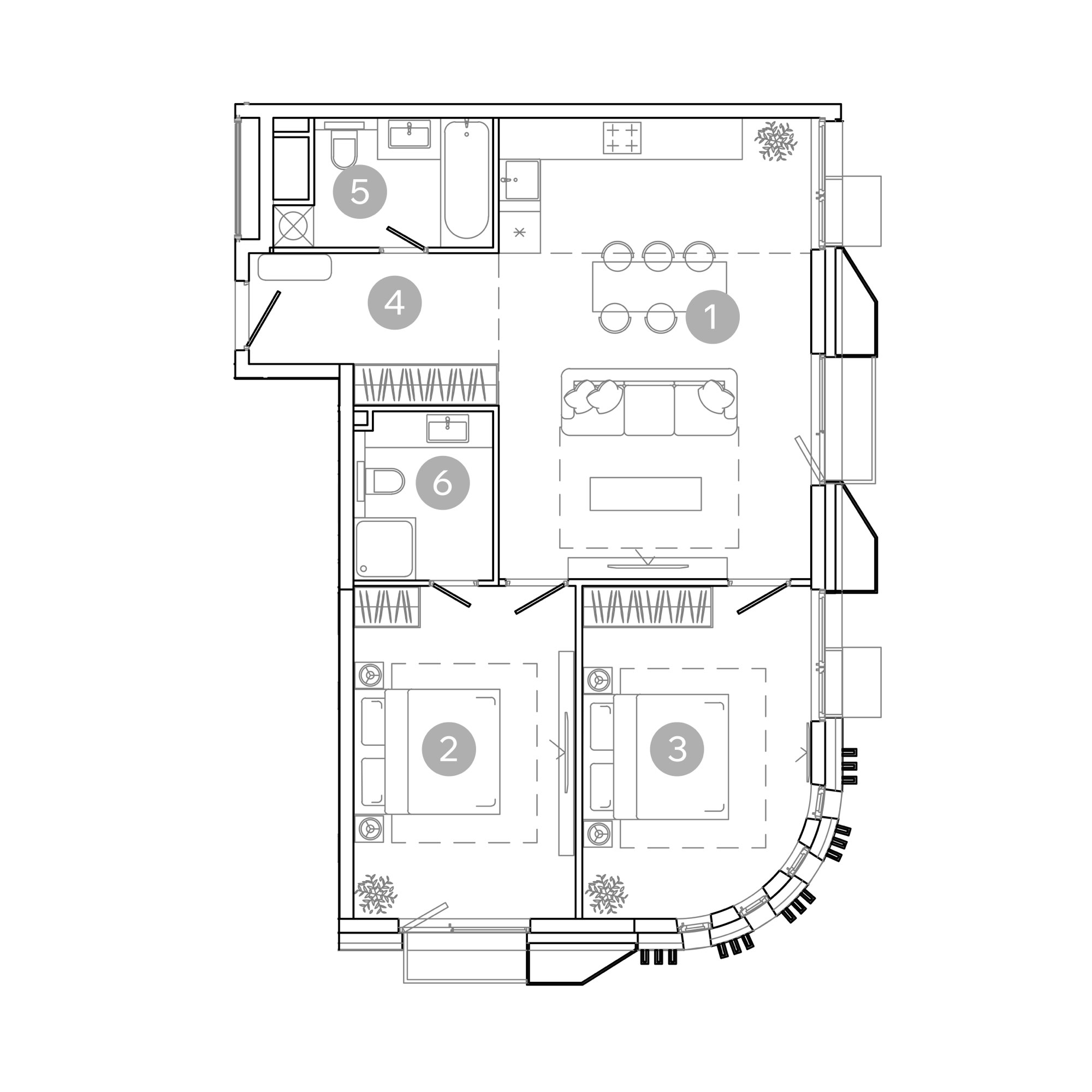 3 комн. квартира, 76.6 м², 5 этаж 
