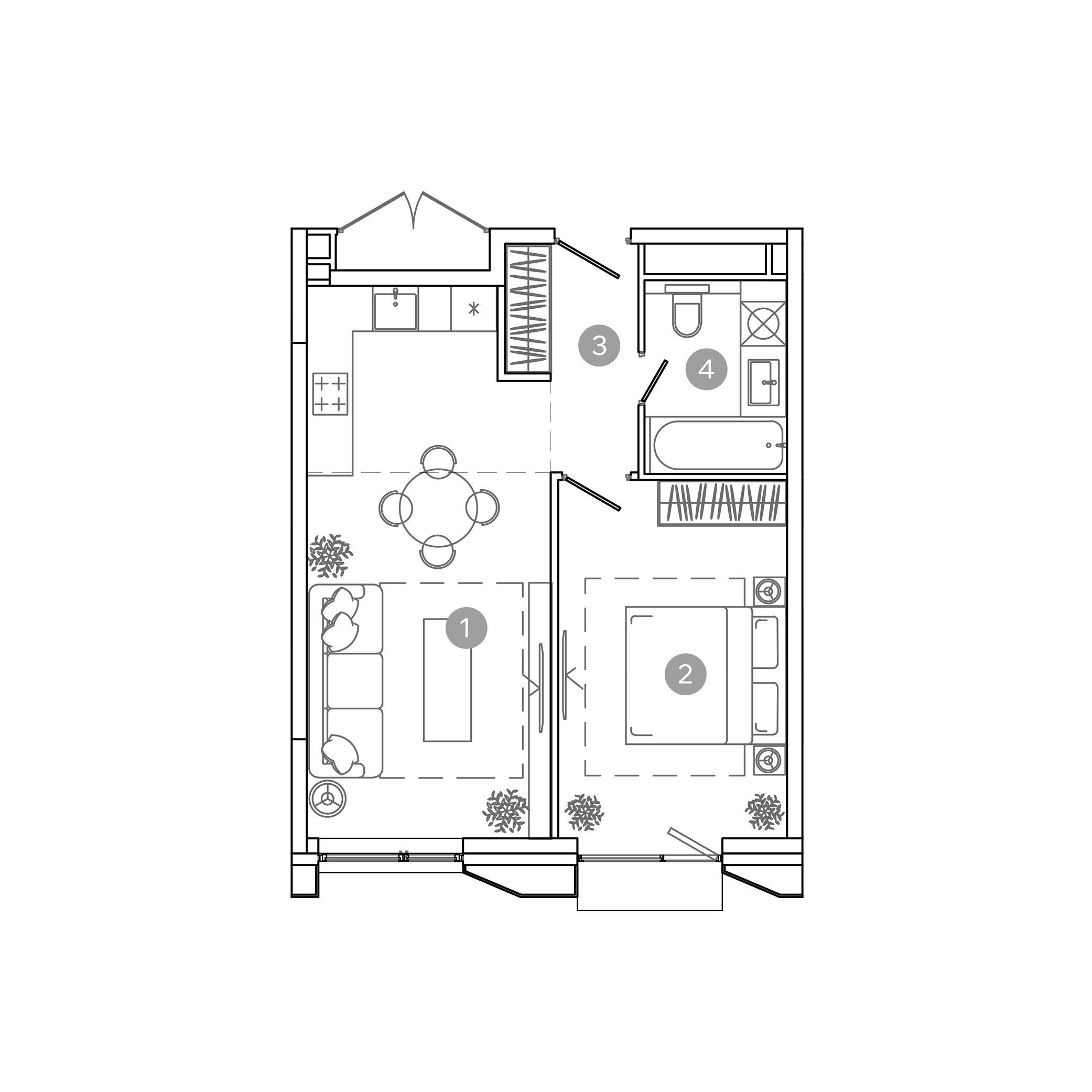 2 комн. квартира, 45.4 м², 15 этаж 