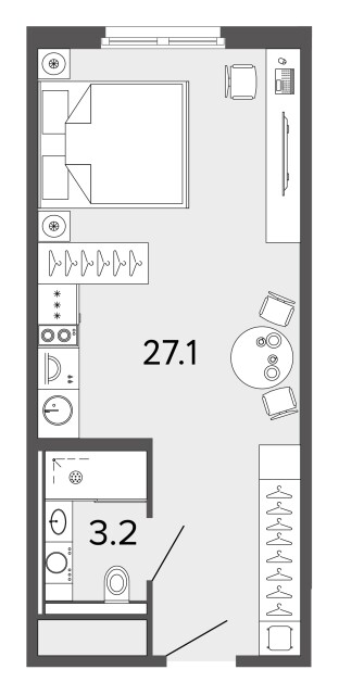 студия, 30.3 м², 2 этаж 