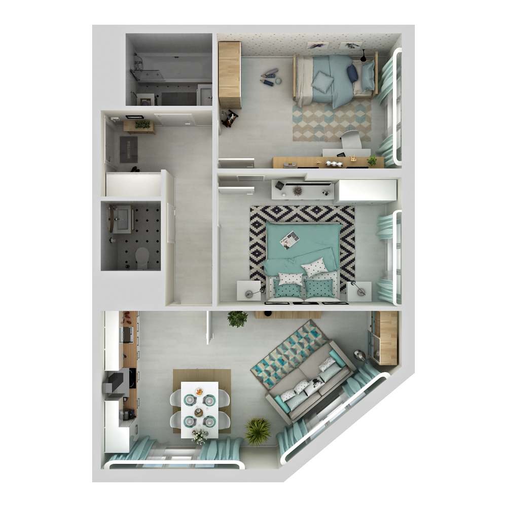 2 комн. квартира, 48.6 м², 20 этаж 