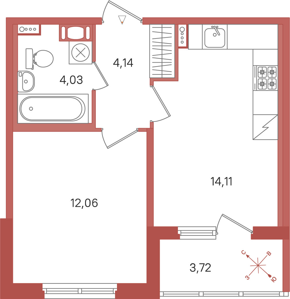 1 комн. квартира, 34.3 м², 5 этаж 