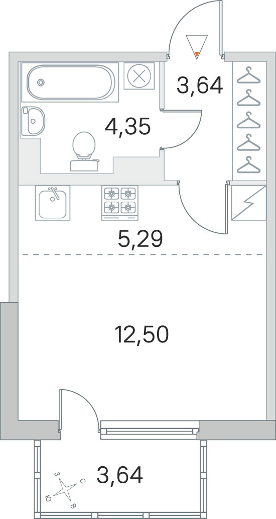 студия, 25.8 м², 3 этаж 
