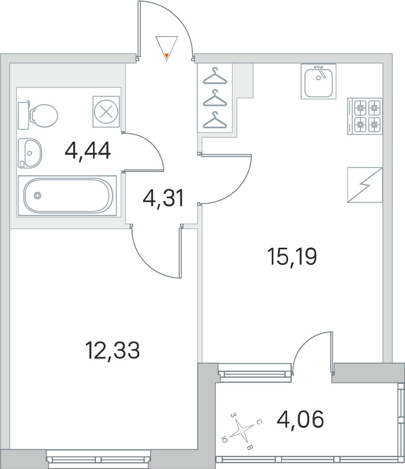 1 комн. квартира, 36.3 м², 3 этаж 