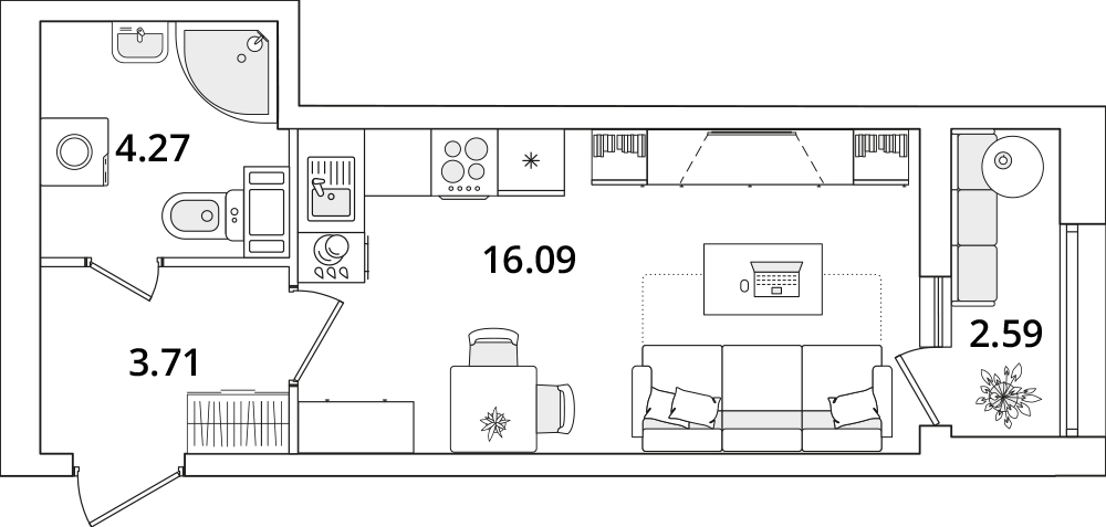 студия, 25.5 м², 8 этаж 