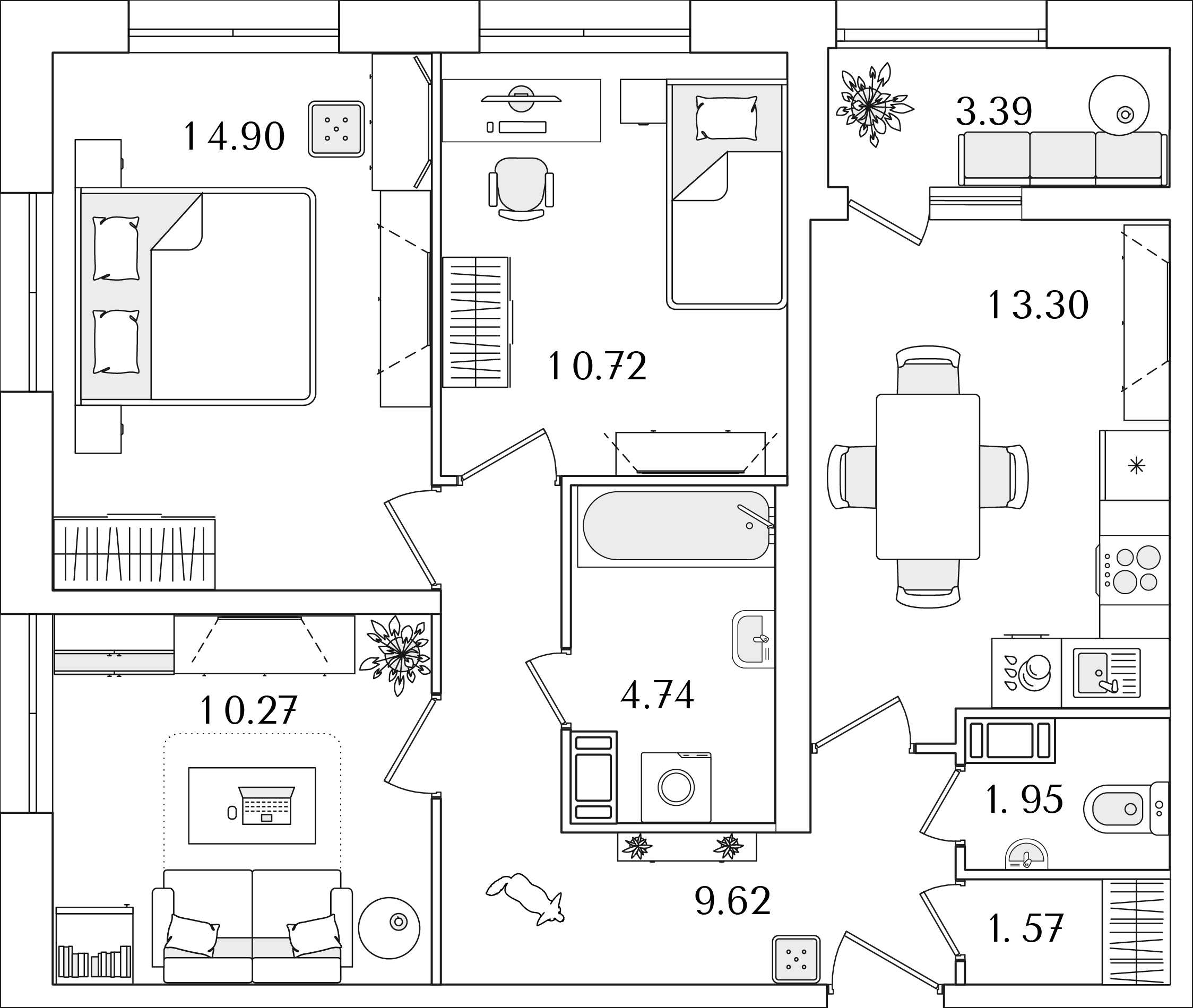3 комн. квартира, 68.8 м², 3 этаж 
