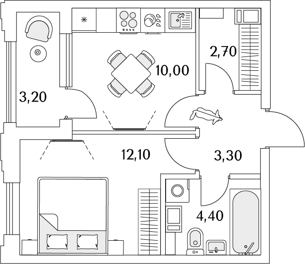 1 комн. квартира, 34.3 м², 13 этаж 