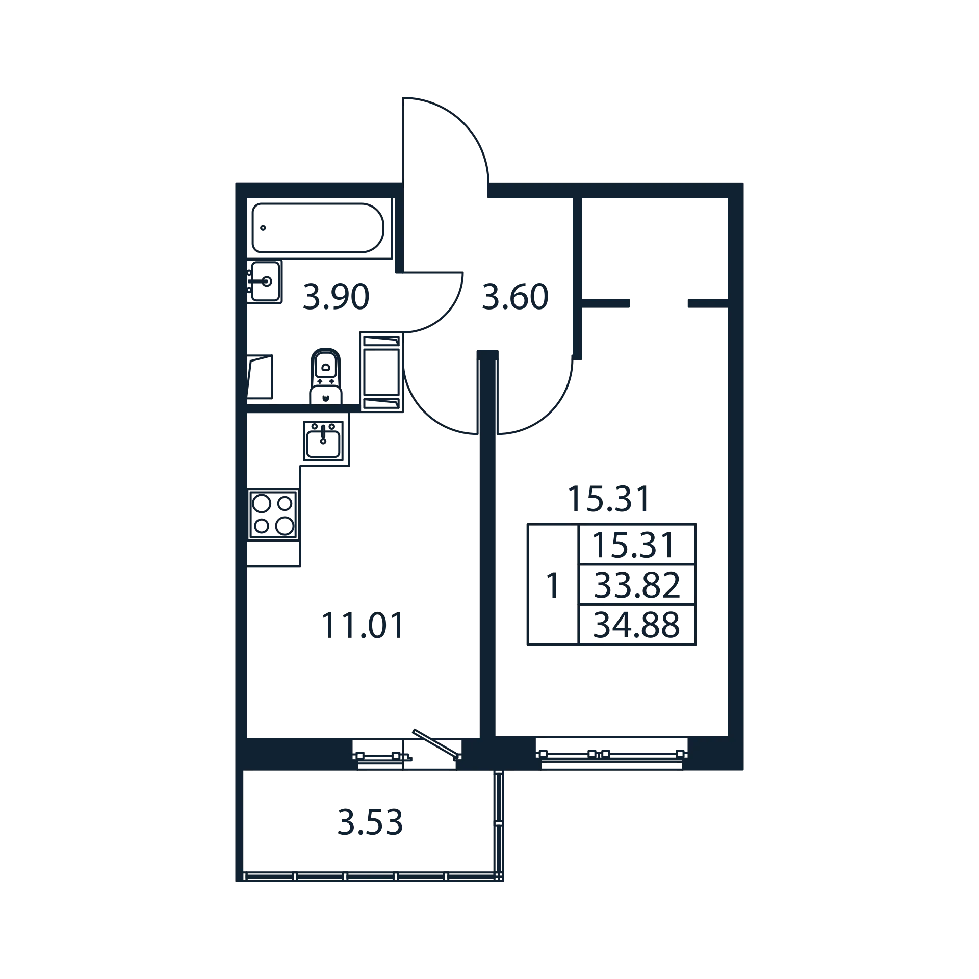 1 комн. квартира, 33.4 м², 5 этаж 