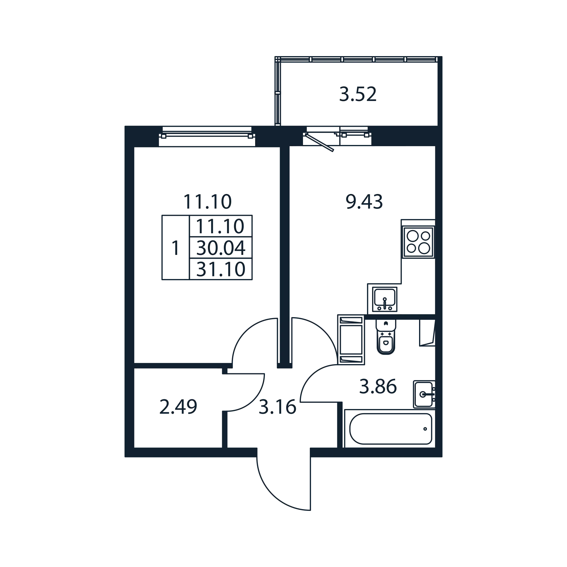 1 комн. квартира, 29.4 м², 6 этаж 
