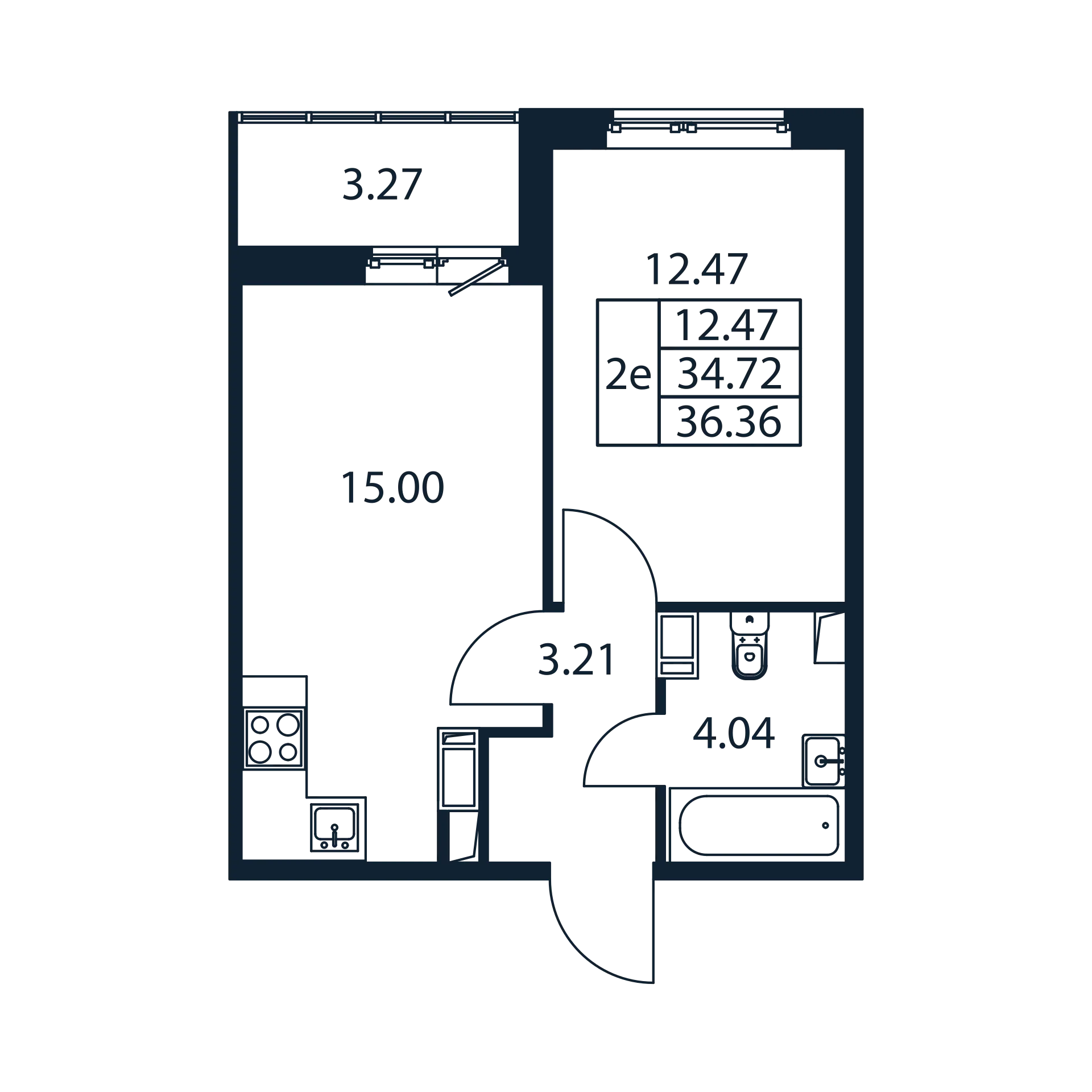 2 комн. квартира, 34.1 м², 10 этаж 