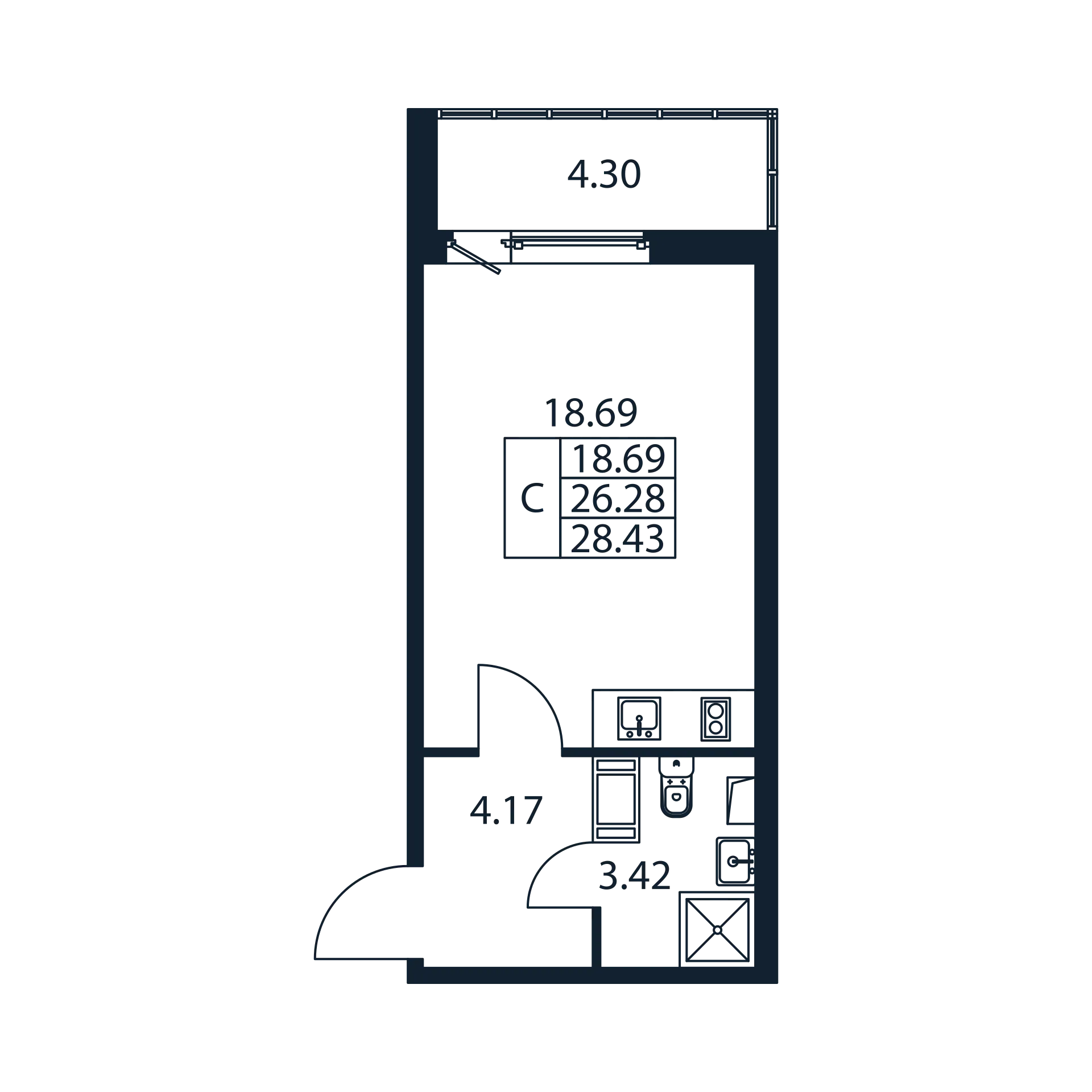 студия, 25.9 м², 4 этаж 
