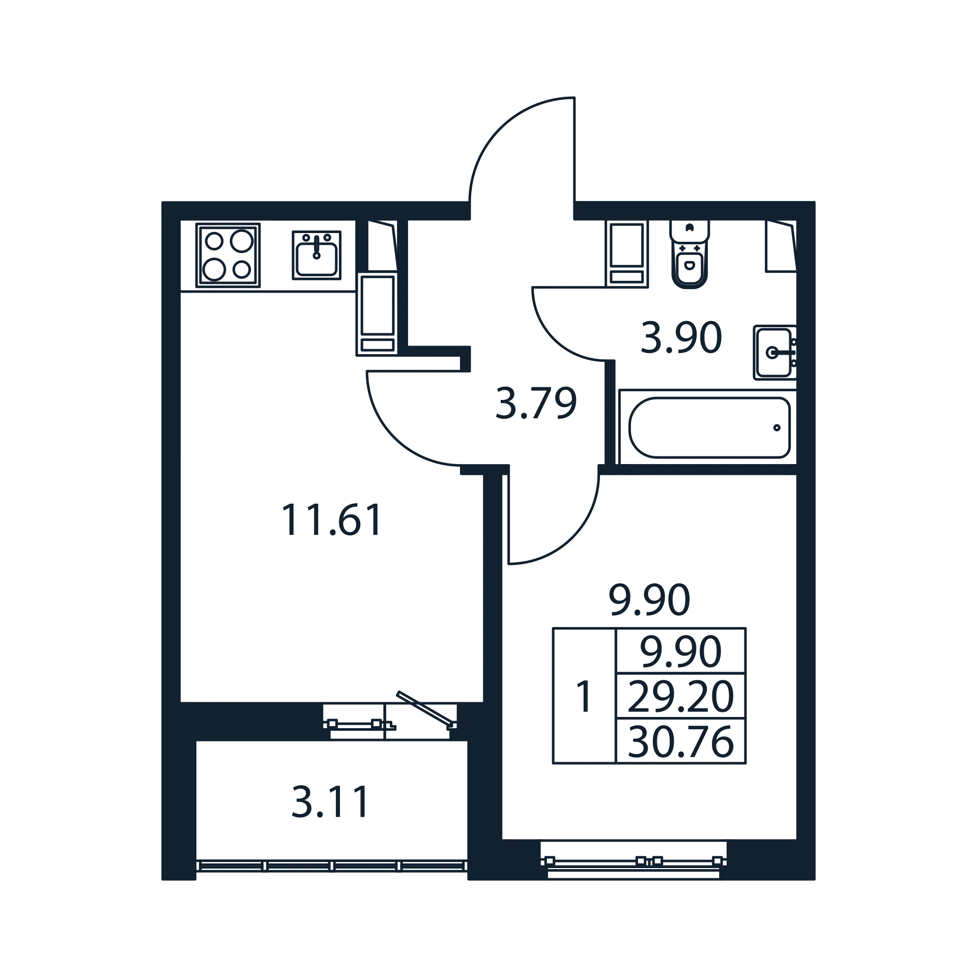 2 комн. квартира, 28.7 м², 12 этаж 