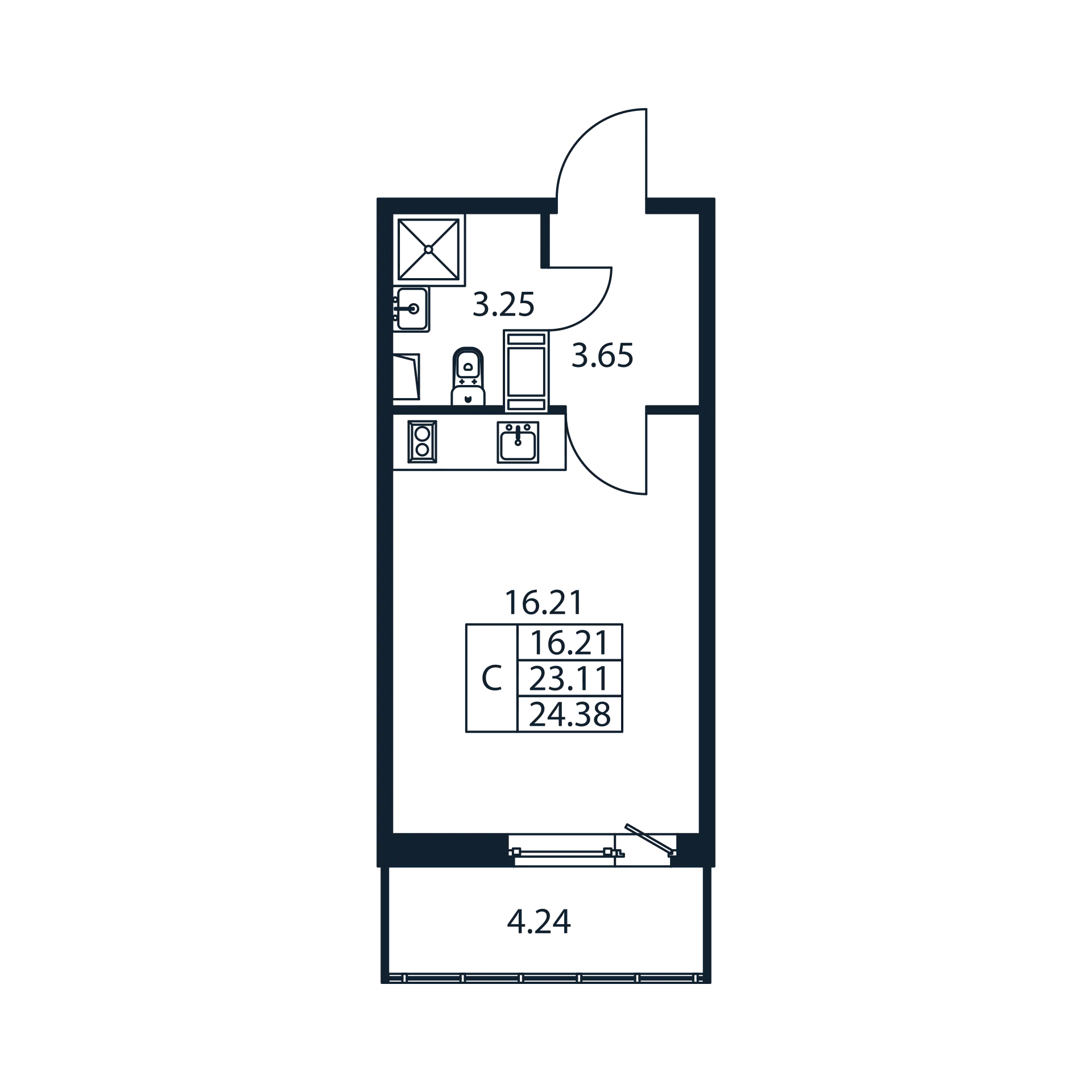 студия, 22.6 м², 3 этаж 