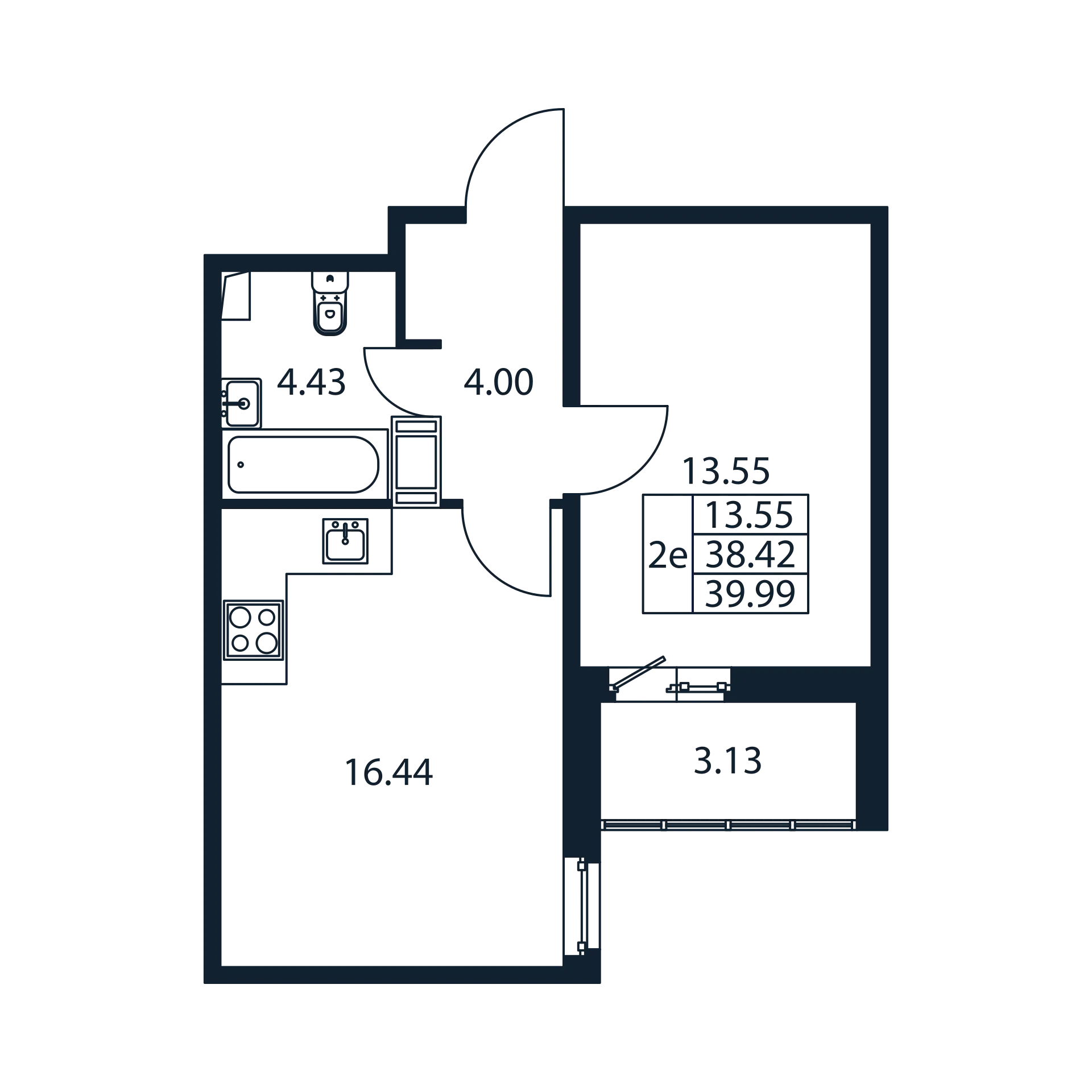2 комн. квартира, 37.9 м², 8 этаж 