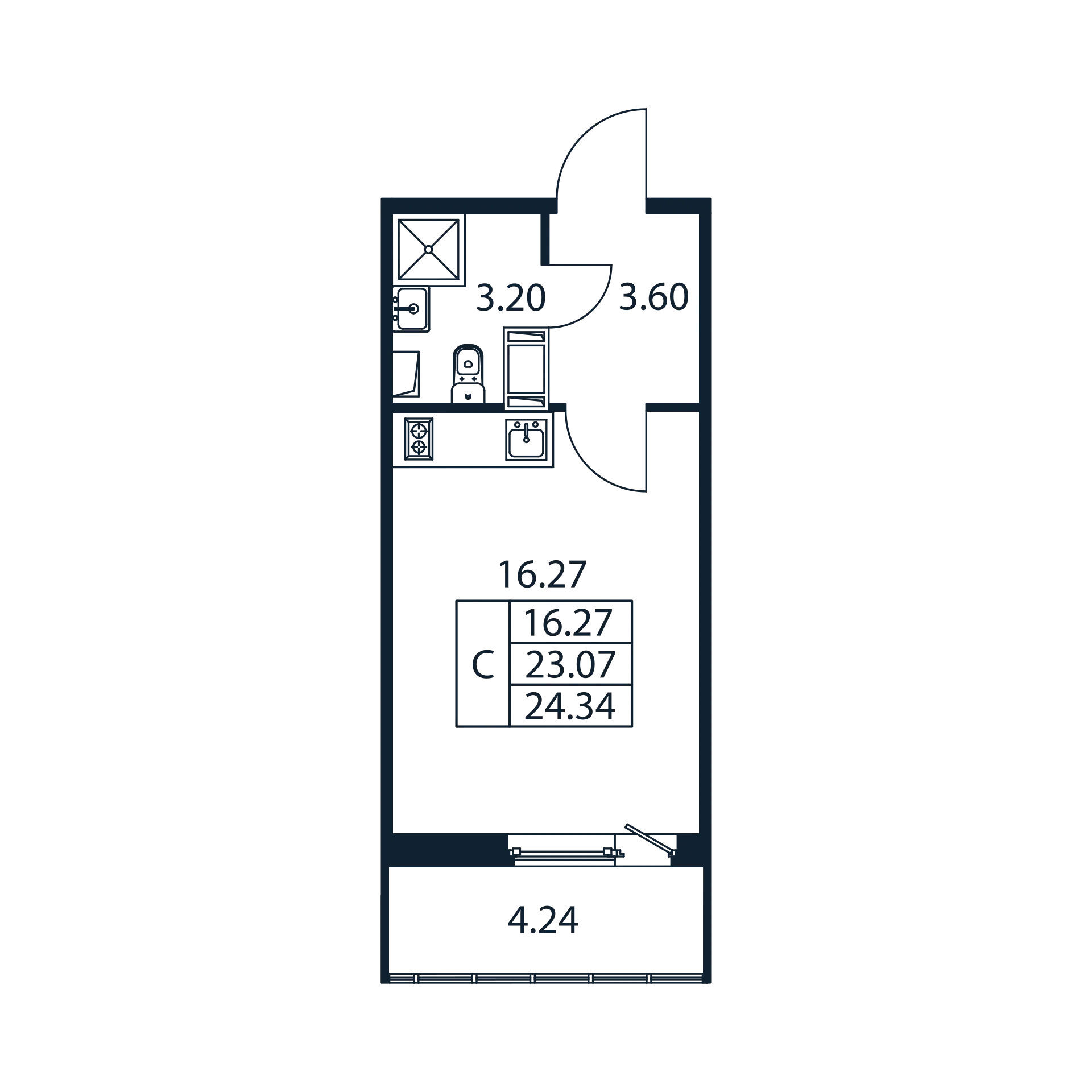 студия, 22.8 м², 7 этаж 