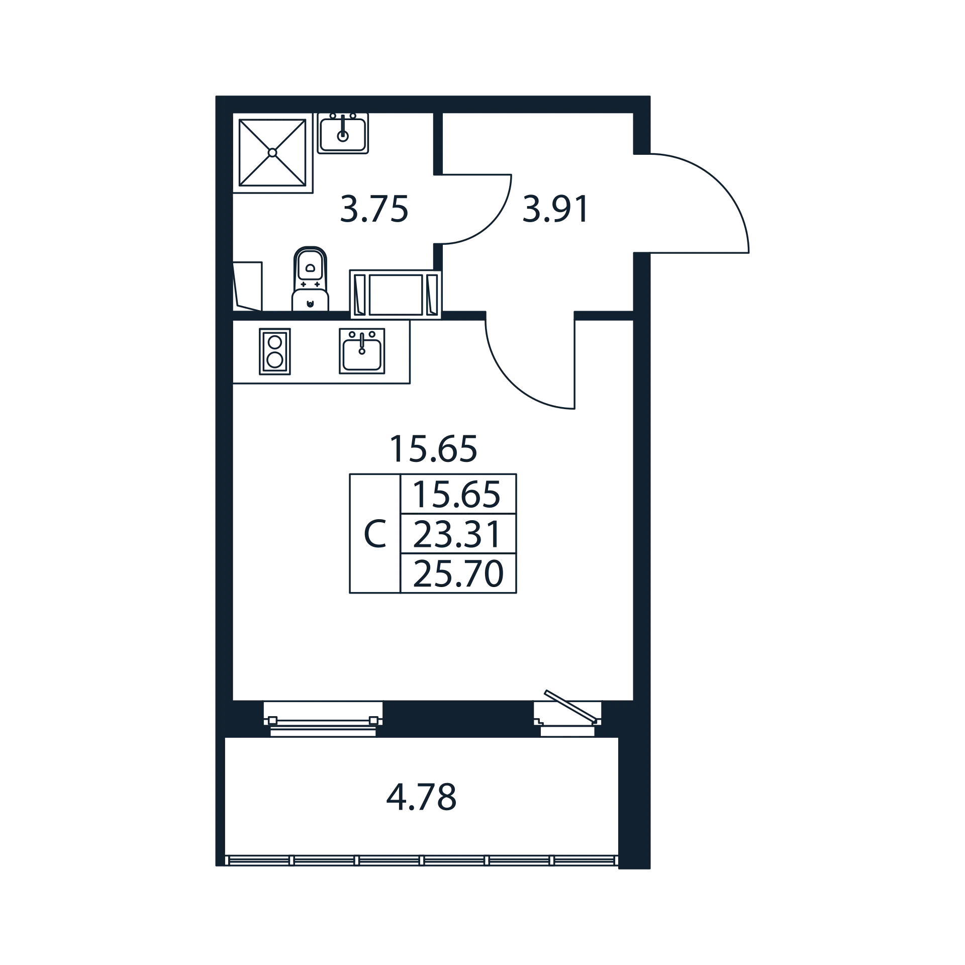 студия, 22.9 м², 6 этаж 