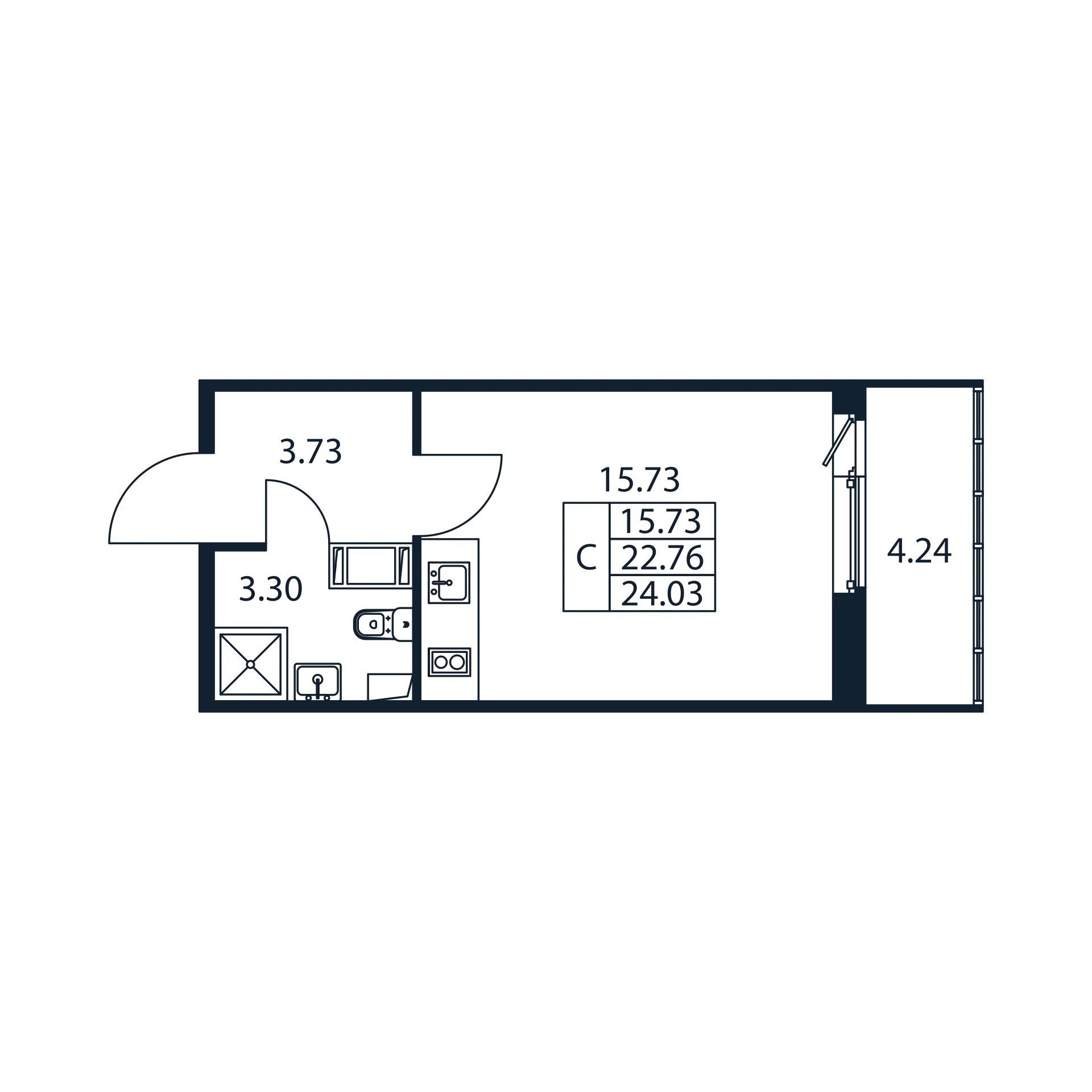 студия, 22.2 м², 5 этаж 