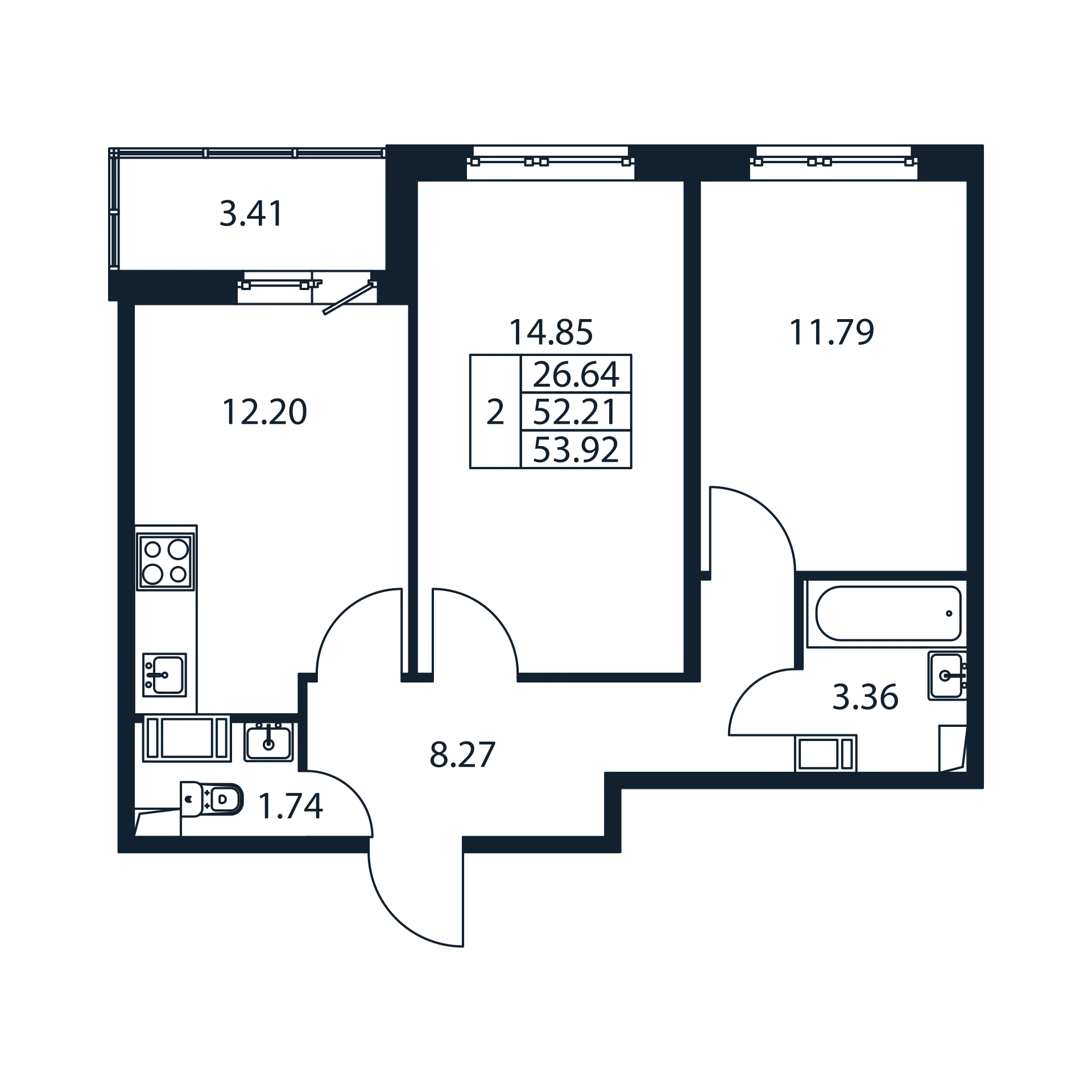 2 комн. квартира, 51.6 м², 4 этаж 