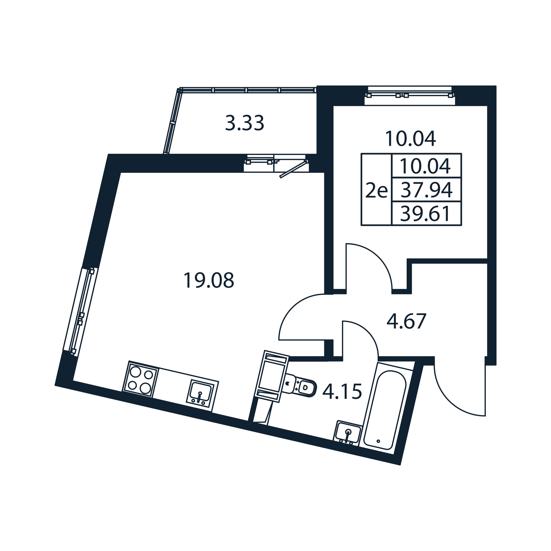 2 комн. квартира, 37.3 м², 12 этаж 