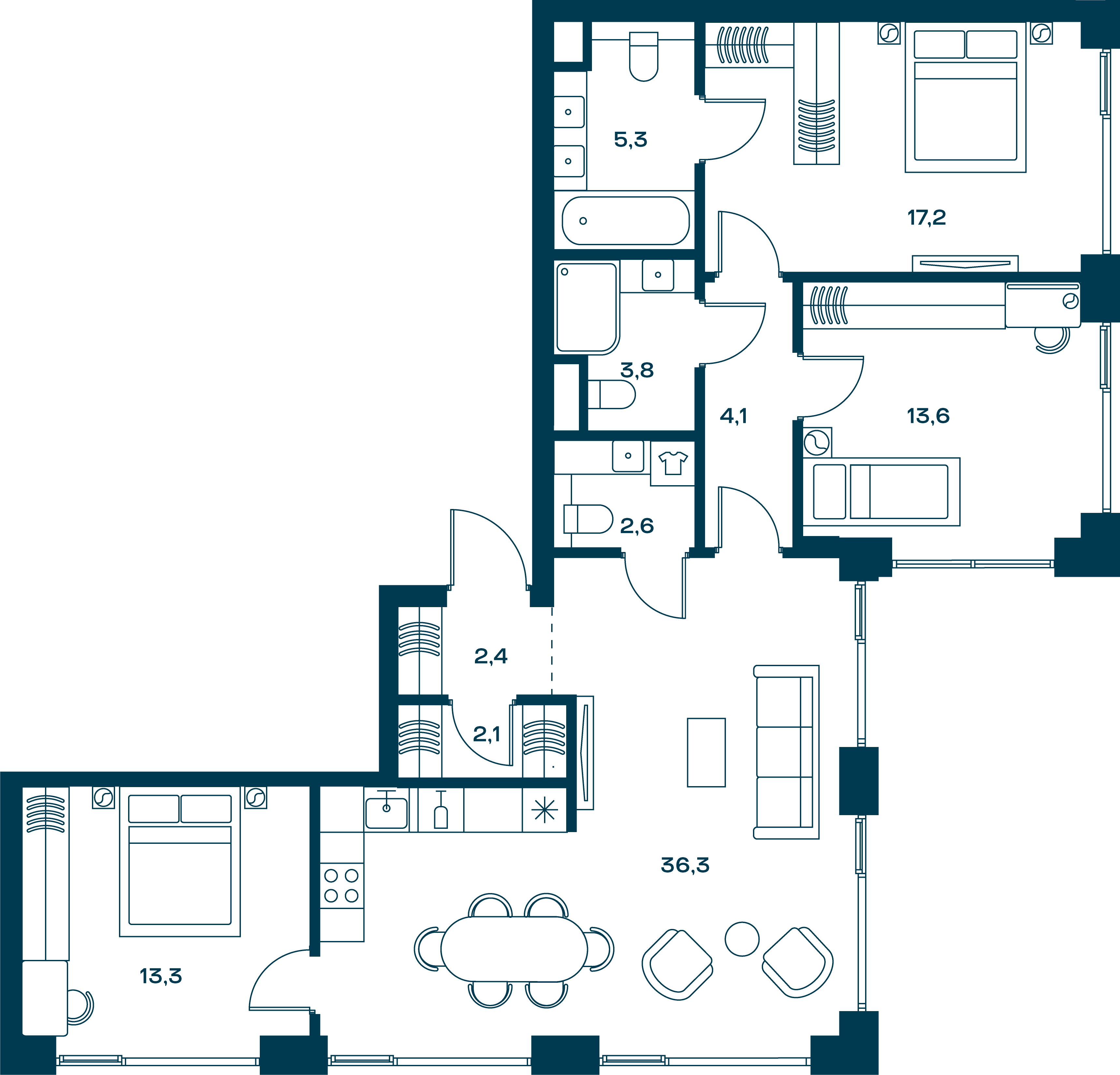 3 комн. квартира, 106.4 м², 24 этаж 