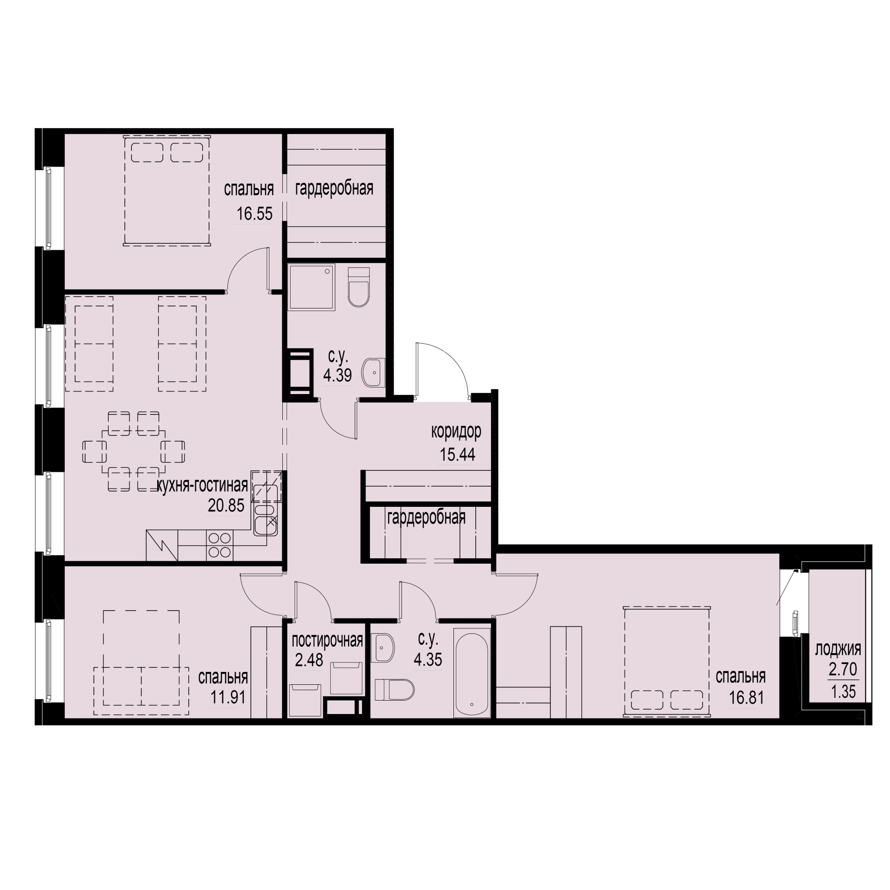 3 комн. квартира, 94.1 м², 4 этаж 