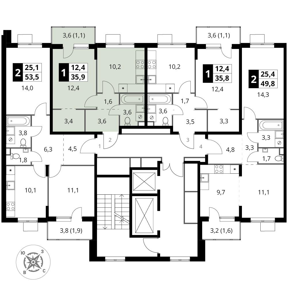 1 комн. квартира, 35.9 м², 12 этаж 