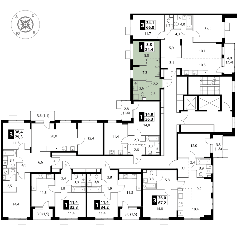 студия, 24.4 м², 2 этаж 