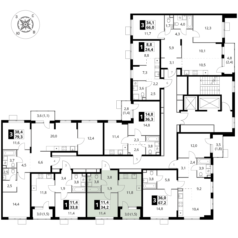 1 комн. квартира, 34.2 м², 4 этаж 
