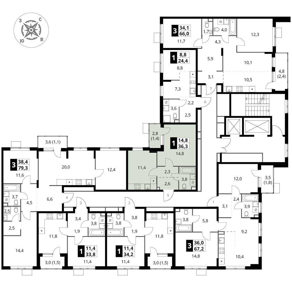 1 комн. квартира, 36.3 м², 8 этаж 