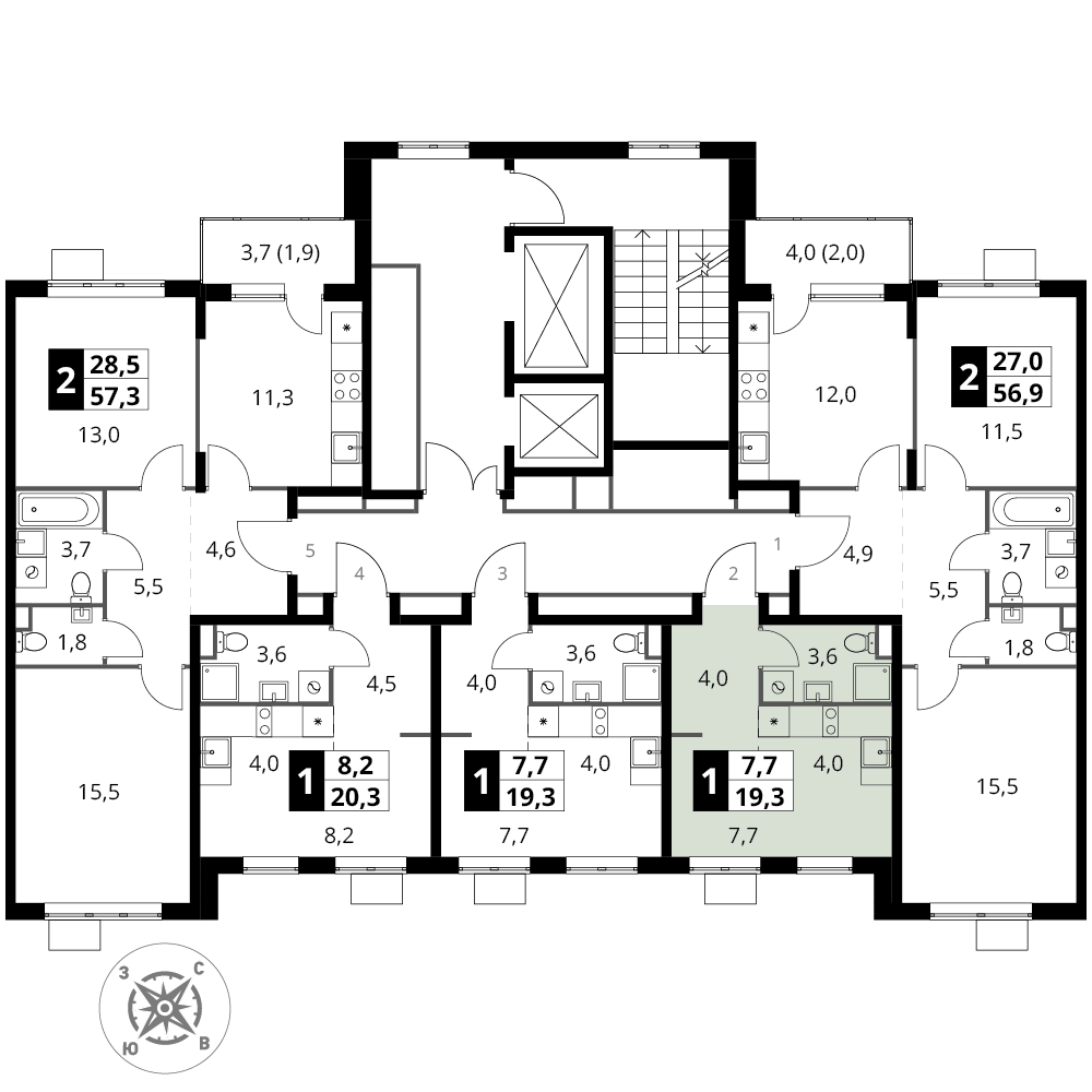 студия, 19.3 м², 4 этаж 