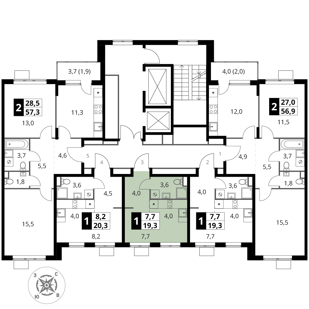 студия, 19.3 м², 6 этаж 