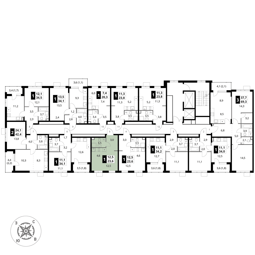 студия, 23.6 м², 2 этаж 