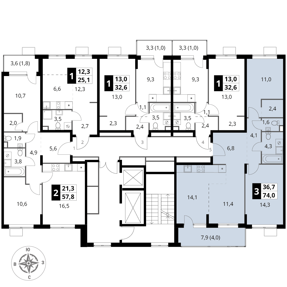 3 комн. квартира, 74 м², 17 этаж 
