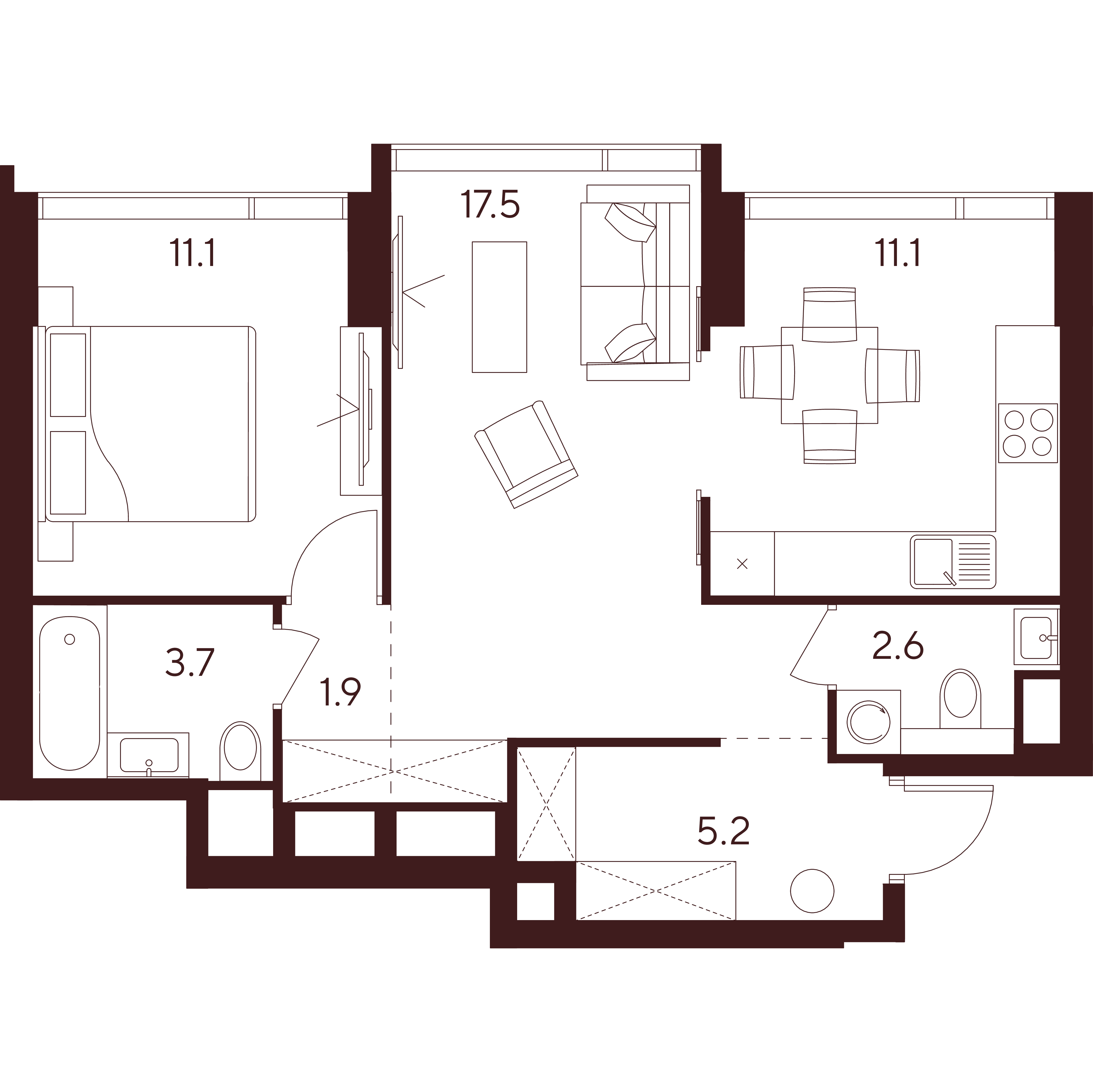 2 комн. квартира, 53.1 м², 28 этаж 