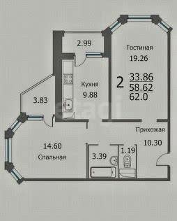 2 комн. квартира, 59.8 м², 7 этаж 