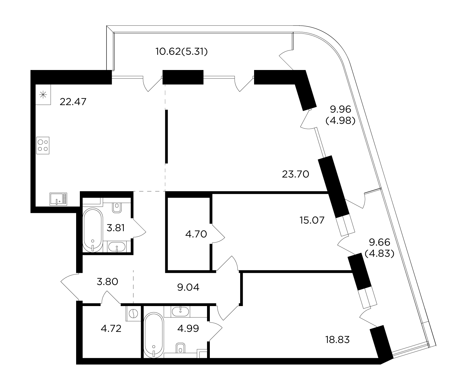 3 комн. квартира, 126.7 м², 9 этаж 
