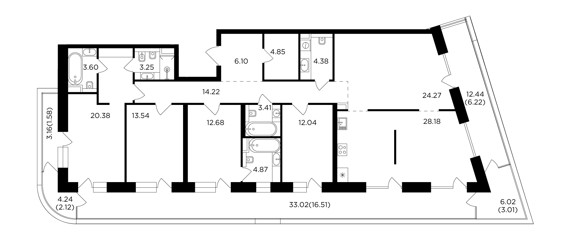4 комн. квартира, 185.9 м², 14 этаж 