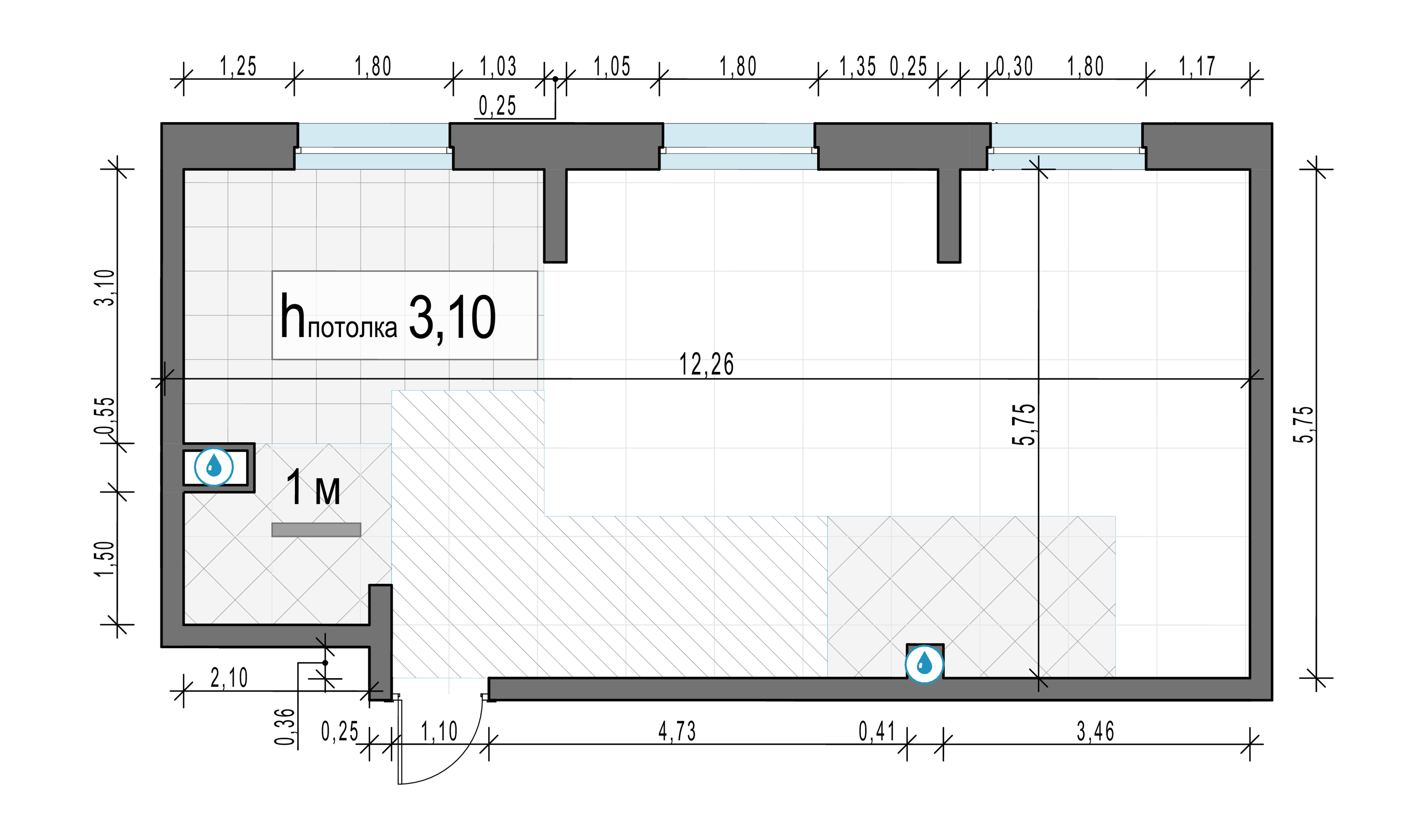 1 комн. квартира, 64.6 м², 12 этаж 