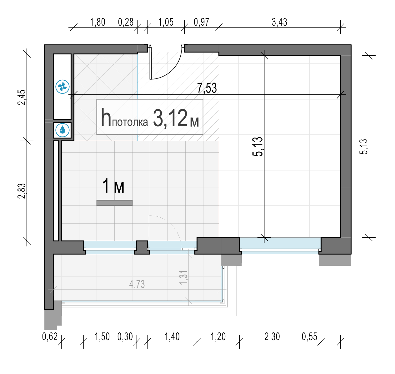 1 комн. квартира, 43.3 м², 4 этаж 