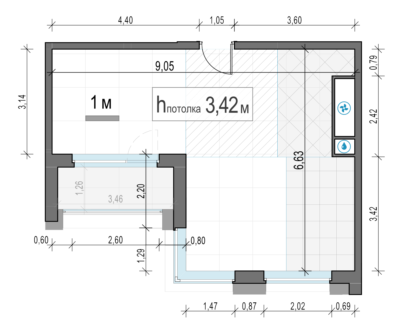 2 комн. квартира, 46.5 м², 29 этаж 