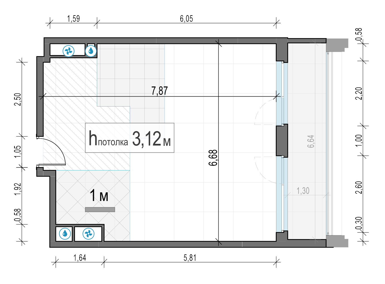 2 комн. квартира, 53.8 м², 27 этаж 