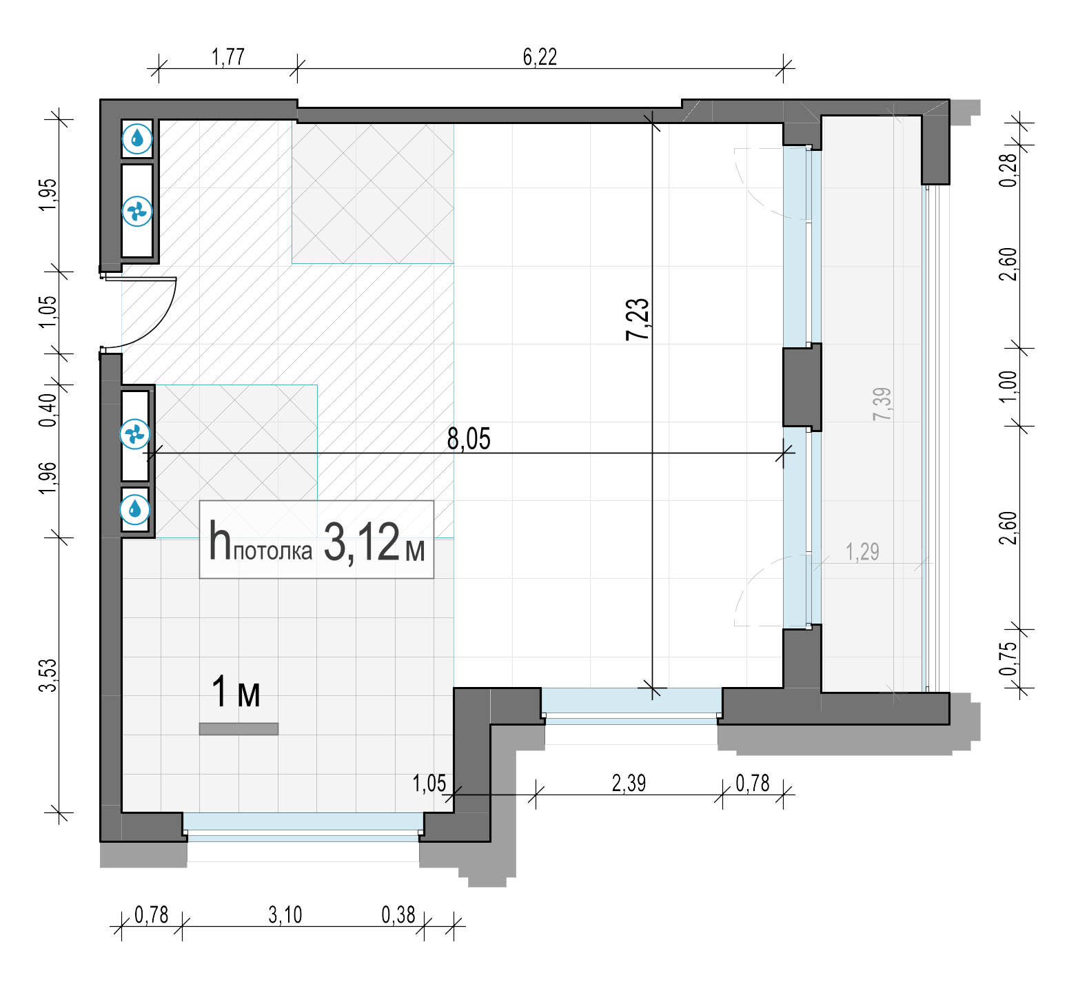 2 комн. квартира, 71.7 м², 6 этаж 