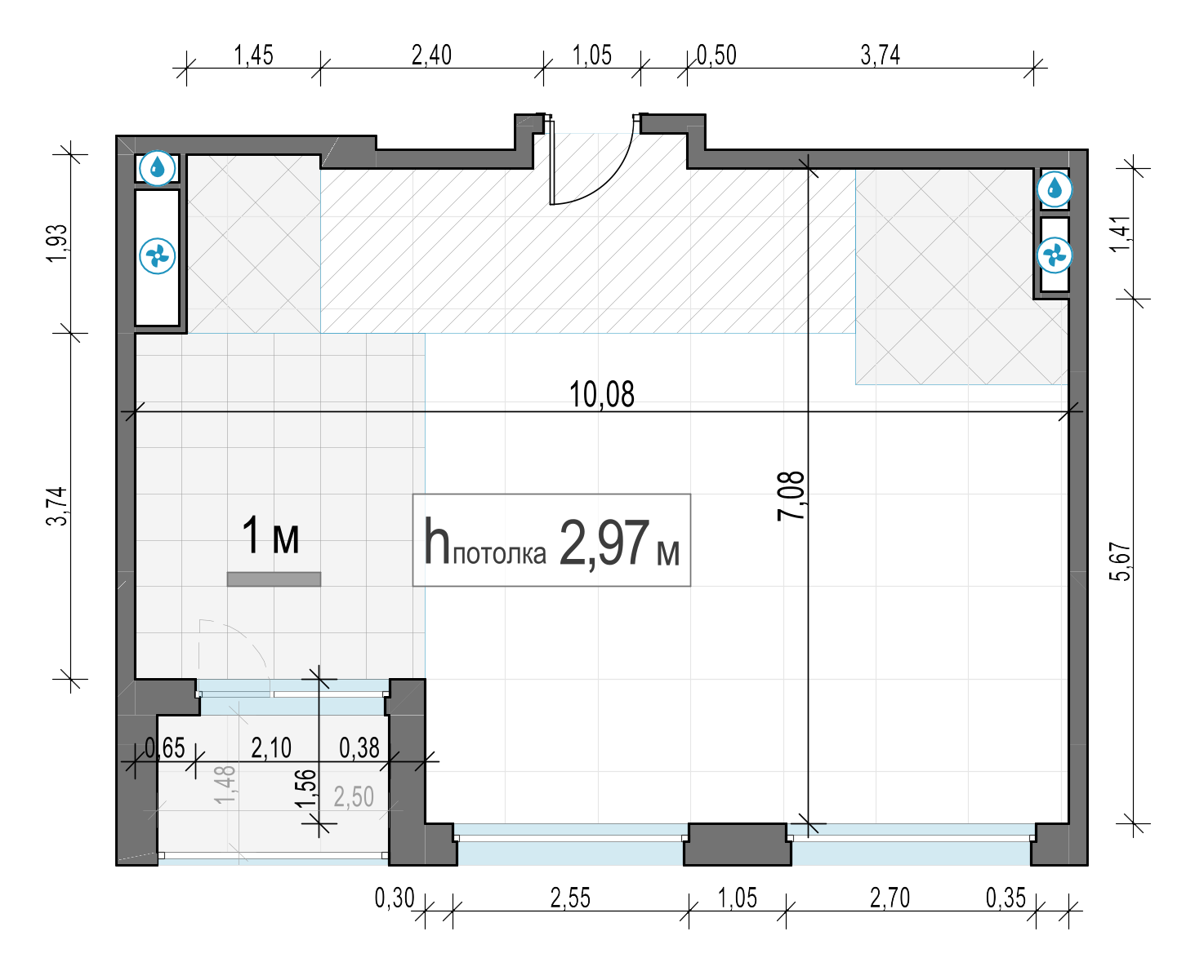 2 комн. квартира, 66.1 м², 19 этаж 