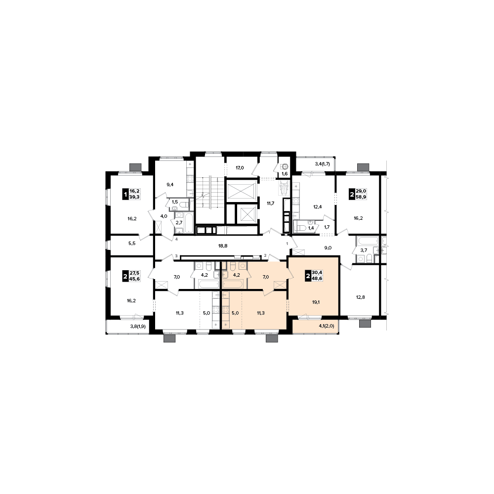 2 комн. квартира, 48.4 м², 15 этаж 