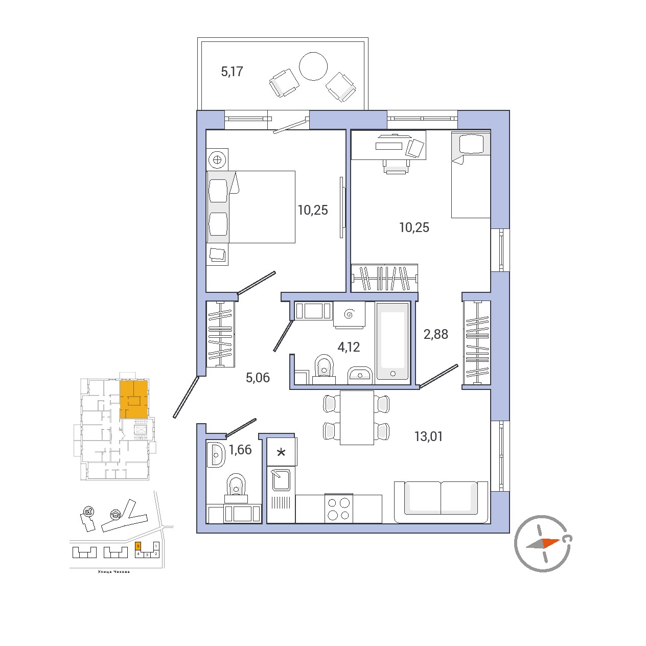 2 комн. квартира, 48.9 м², 8 этаж 