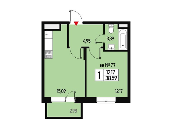 1 комн. квартира, 35 м², 3 этаж 