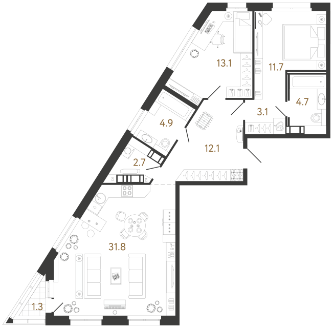 2 комн. квартира, 84.1 м², 8 этаж 