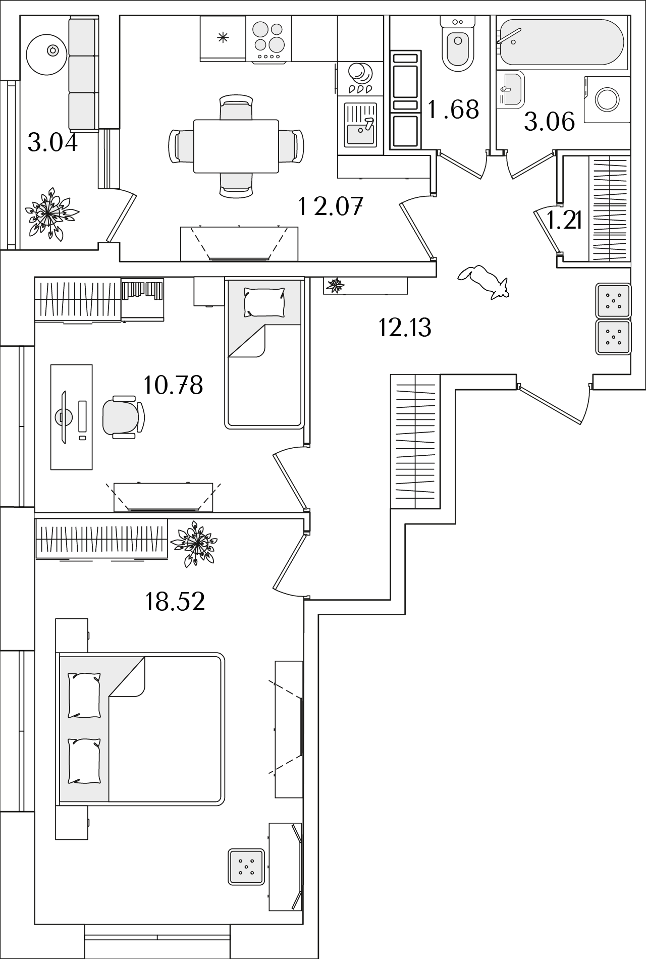 2 комн. квартира, 61 м², 13 этаж 